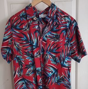 Gap Hawaiian Shirt Palm Leaves Cotton Short Sleeve
